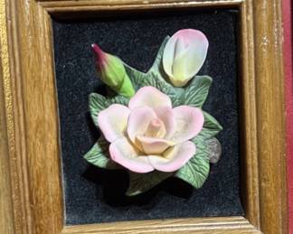 Framed Capodimonte Ceramic Rose Floral Arrangement