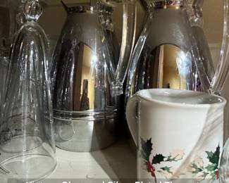 Vintage Glass and Silver Plated Thermos Pitchers with Christmas Mug