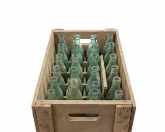 Antique CocaCola Glass Soda Bottles in Wooden Crate