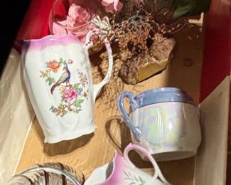 Franz Collection Porcelain Pitcher and Lidded Cup Set with Floral and Avian Motifs