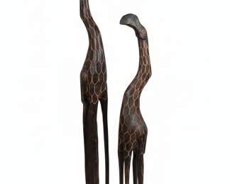 HandCarved Wooden Giraffe Statues Pair
