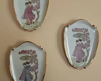Set of Decorative Porcelain Plates with Geisha Motif