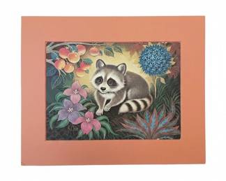 K. Chin Tiger in Jungle and Raccoon with Fruit Lithographs Set of second image