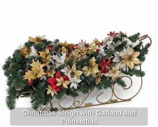 Christmas Sleigh with Garland and Poinsettias