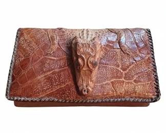 Vintage Genuine Alligator Clutch Wallet with Taxidermied Head Made in Cuba