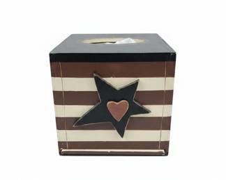 Primitive Star and Heart HandPainted Wooden Tissue Box Cover