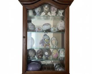 Decorative Egg Collection in Wooden Display Cabinet