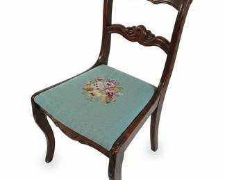 Victorian Mahogany Rose Back Needlepoint Chair
