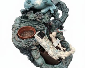 Whimsical Frog and Fairy Garden Fountain Sculpture with Planter