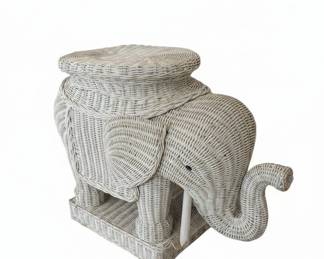 Vintage Wicker Elephant Side Table or Storage Ottoman