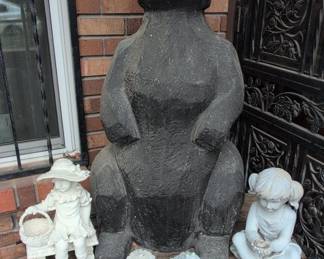 Garden Statuary Set Large Bear, Children, and Frogs