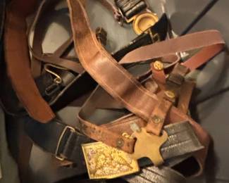 Collection of Vintage Military Leather Belts and Buckles