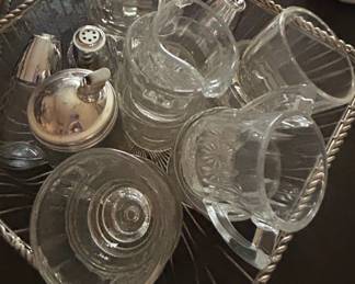 Crystal Pitcher and Shaker Set with Silver Lids