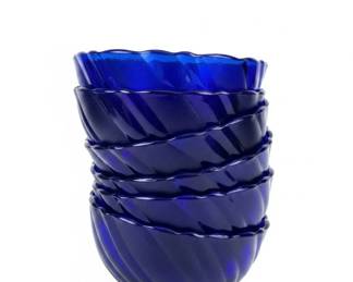 Arcoroc France Cobalt Blue Swirl Glass Bowls Set of