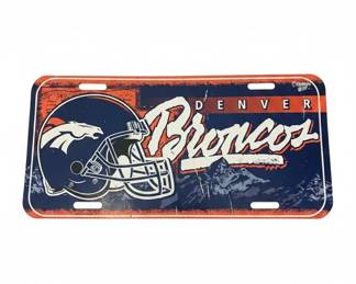 Denver Broncos License Plate Hat Rack with HERE HANGS THE HAT OF A FAN FOR THE... inscription