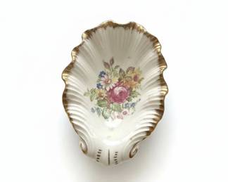 RS Prussia Porcelain Scallop Shell Dish with Floral Motif and Gilt Rim