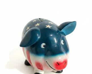 Vintage Donkey Piggy Bank Patriotic Stars and Stripes