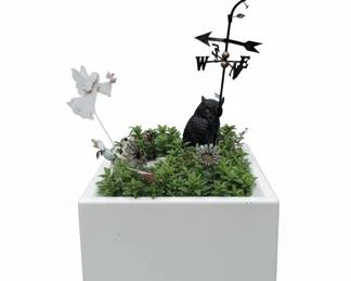 White Ceramic Farmhouse Sink Planter with Garden Ornaments