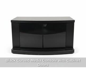 Black Curved Media Console with Cabinet Doors