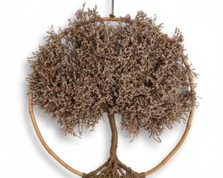 Dried Floral Tree of Life Wall Hanging with German Statice and Bamboo Frame