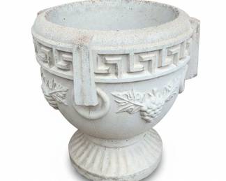 Vintage Concrete Urn Planter with Greek Key and Dragon Motif