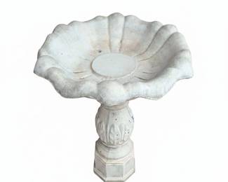 Vintage Concrete Flower Petal Birdbath on Fluted Pedestal