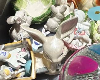 Assorted Ceramic and Glass Holiday Decorations Snowmen and Easter Bunnies third image