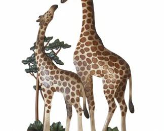 Hand Carved Wooden Giraffe Family Wall Art