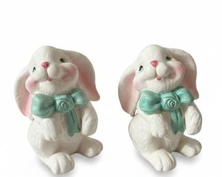Ceramic Easter Bunny Figurines and Basket Collection