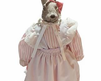 Vintage Bunny Figurine with Pink Dress