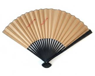 Large Vintage Japanese Wall Fan with Cranes and Plum Blossoms second image
