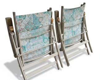 Vintage Folding Lawn Chairs with Patterned Fabric