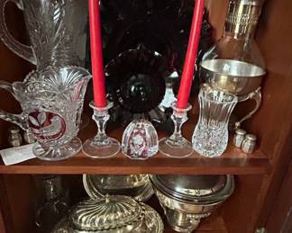 Assorted Vintage Glassware and SilverPlated Serving Pieces, including Uranium Glass third image