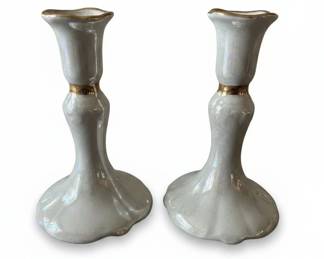 Pair of Lenox Symphony Candlesticks with Gold Trim