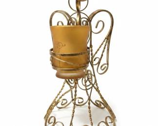Vintage Wrought Iron Angel Candle Holder with Frosted Glass Cup