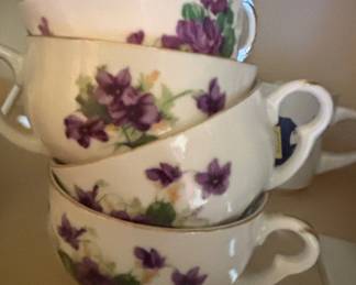 Vintage Violet Pattern Teacups with Gold Rim