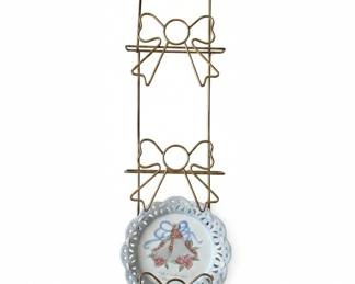 Vintage Gold Metal Tier Wall Plate Rack with Bow Accents third image