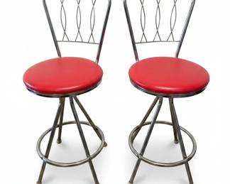 Set of Red Swivel Bar Stools with Chrome Frames second image
