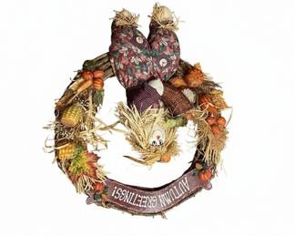 Autumn Greetings Scarecrow and Rabbit Wreath