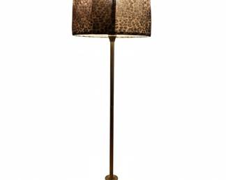 Vintage Brass Floor Lamp with Leopard Print Drum Shade
