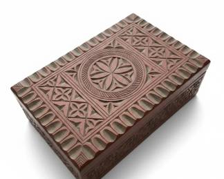 Vintage Carved Wooden Trinket Box Polish Folk Art