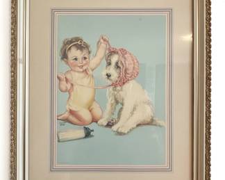 Charlotte Becker Baby and Dog Lithograph Print