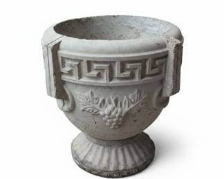 Vintage Concrete Urn Planter with Greek Key and Grape Motif