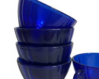 Duralex Cobalt Blue Swirl Glass Cups and Bowls Set