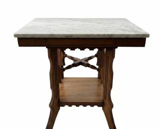 Victorian Eastlake Walnut Marble Top Side Table