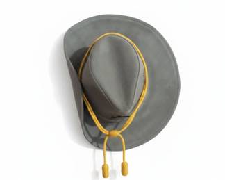 Collection of Four Hats Two Grey Western Hats with Yellow Chin Cords, One Black Western Hat with Yellow Chin Cord, and One Black Cap second image
