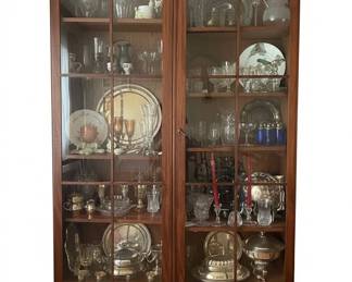Vintage Wooden Display Cabinet with Glass Doors