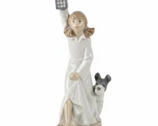Nao by Lladro Girl with Lantern and Dog Porcelain Figurine
