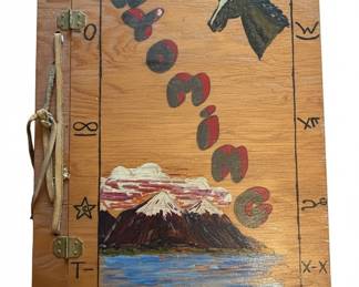 HandPainted Wooden Box with Western Motifs and Symbols