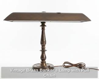 Vintage Brass Bankers Lamp with Pull Chain